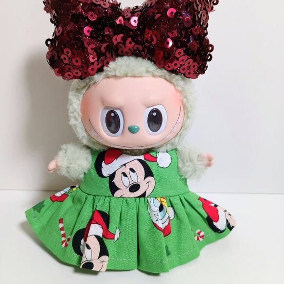 Labubu Disney Mickey Holiday Christmas Dress with Sequin Bow Outfit - Picture 4 of 5